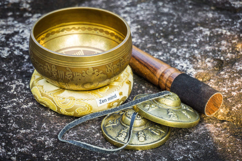 4 Inch Tibetan Singing Bowl Set Bundle by Zen Mind Design - with Antique Tingsha Cymbals, Rosewood Mallet, Silk Cushion, Eco-Friendly Box and E-Book - for Yoga, Meditation and Sound Healing Therapy