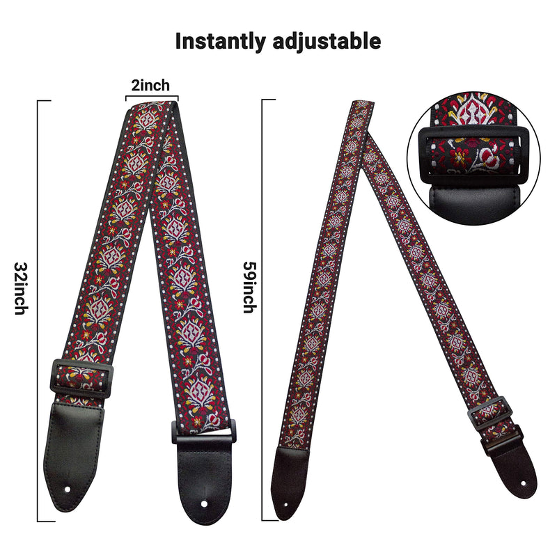 Guitar Strap Vintage Woven Jacquard With Strap Locks And Strap Button. For Bass, Electric & Acoustic Guitars. Guitarist Gift By Mighty (Firebird) Firebird