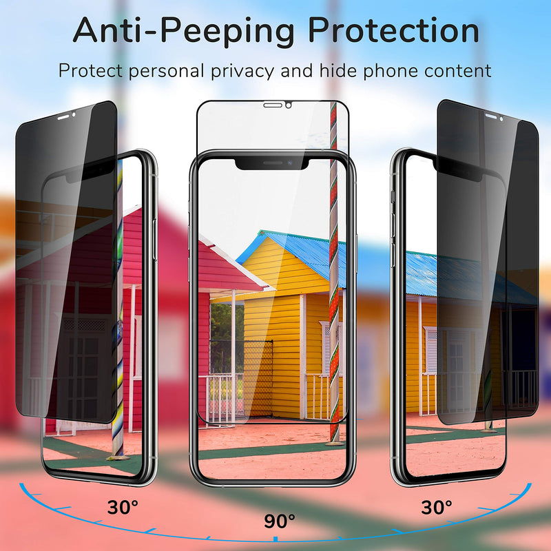 [4 Pack] UniqueMe Compatible with iPhone 11 Pro Max 6.5 - inch, 2 Pack Privacy Screen Protector Tempered Glass and 2 Pack Camera Lens Protector, Anti Spy Bubble Free Case Friendly - Precise Cutout