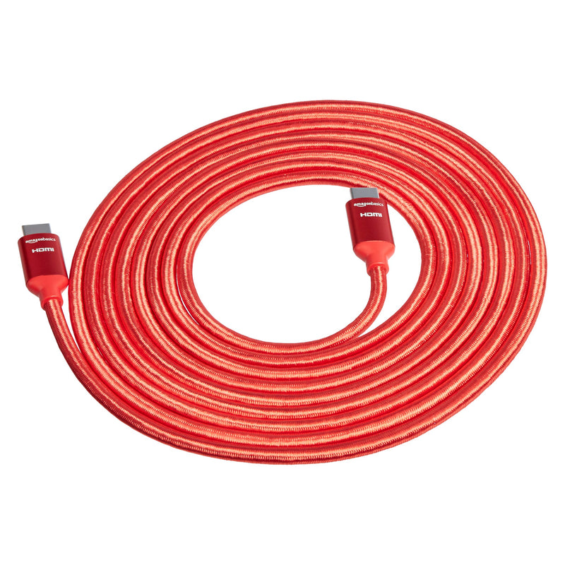 Amazon Basics 10.2 Gbps High-Speed 4K HDMI Cable with Braided Cord, 15-Foot, Red