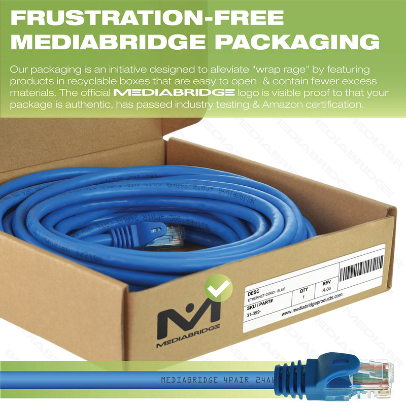 Mediabridge™ Ethernet Cable (25 Feet) - Supports Cat6 / Cat5e / Cat5 Standards, 550MHz, 10Gbps - RJ45 Computer Networking Cord (Part# 31-399-25X) Blue