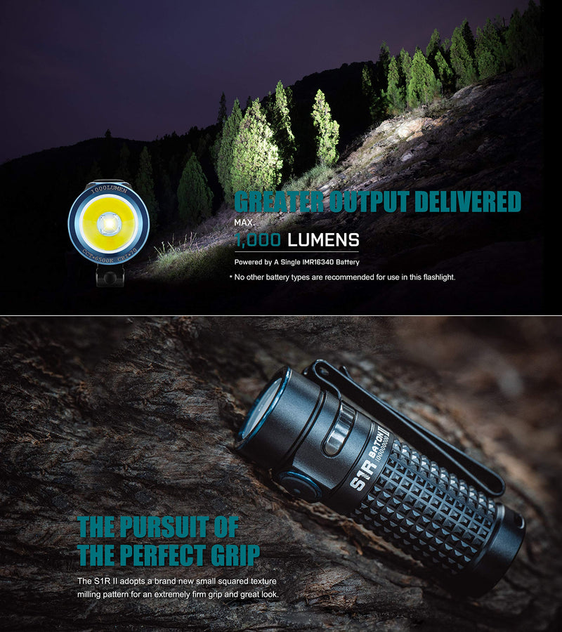 Olight S1R II 1000 Lumens High Performance CW LED Single IMR16340 Powered Upgraded Magnetic USB Rechargeable Side-switch EDC Flashlight with Battery and SKYBEN Battery Case