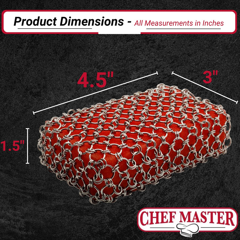 Chef Master Cast Iron Chainmail Scrubber Scrubber | Uses Standard Size Sponges | Chainmail Scrubber for Cast Iron Pans | Heavy Duty Cast Iron Scrubber