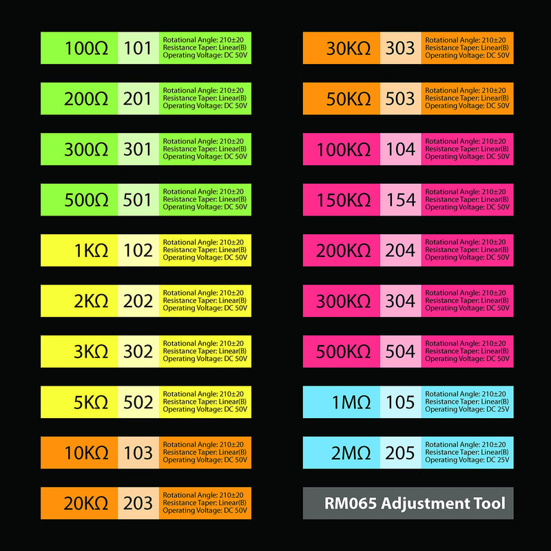 EEEEE 19 Values 152 pcs 100 Ohm- 2M Ohm Variable Resistor 6mm RM065 Potentiometer kit Assortment Kit Individual Compartment with Adjustment Tool