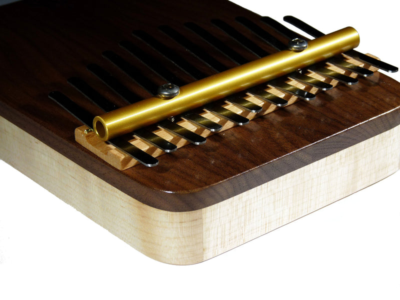 Zither Heaven Artisan Curly Maple 12 NoteThumb Piano with Black Walnut top made in the USA