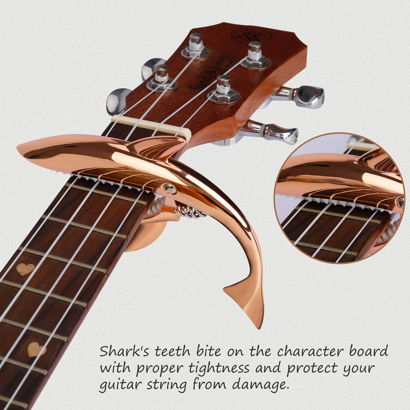 Shark Capo Acoustic and Electric Guitar Capo Zinc Alloy Metal Spring Capo for Ukulele Banjo Mandolin Bass (Rose Gold)