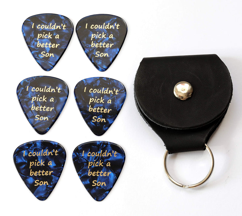 6 x I couldn't pick a better Son Guitar Picks With Leather Plectrum Holder Keyring
