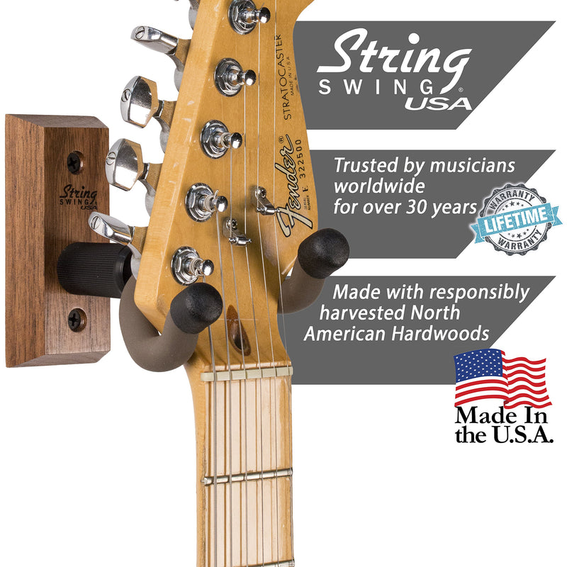 String Swing 3 pack CC01K-BW Hardwood Home and Studio Guitar Keeper - Black Walnut Acoustic Electric Guitar Hanger