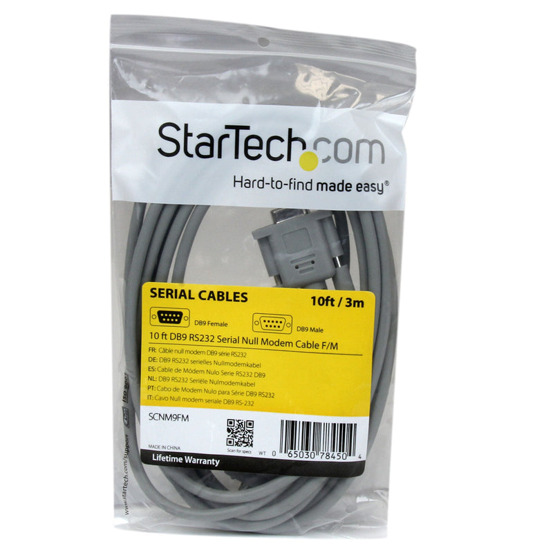 StarTech.com 10 ft DB9 RS232 Serial Null Modem Cable F/M - Null modem cable - DB-9 (M) to DB-9 (F) - 10 ft - SCNM9FM Gray