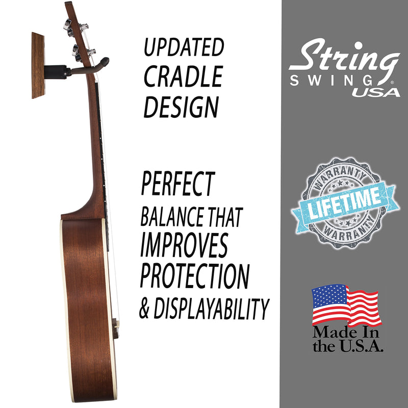[AUSTRALIA] - String Swing Ukulele Wall Mount Stand for Mandolin Ukele – Concert Pineapple Soprano Tenor and Baritone Compatible – Case Alternative Kit for Home or Studio - Black Walnut Hardwood CC01UK-BW 