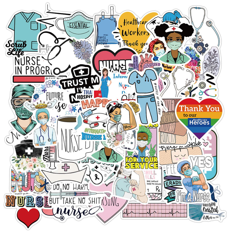 Nurses day Stickers White Angels Cartoon Stickers| 50 Pcak | Vinyl Waterproof Stickers for Laptop,Bumper,Water Bottles,Computer,Phone,Hard hat,Car Stickers and Decals,Adults Kids Teens for Stickers(Nurses day) Nurses Day