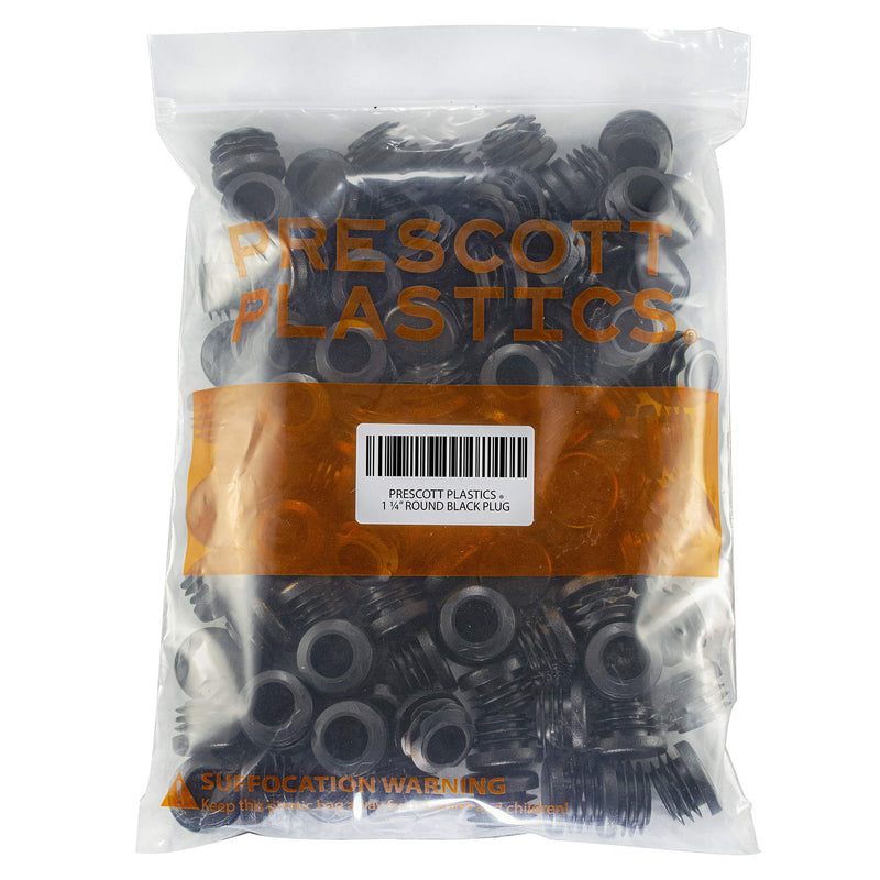 Prescott Plastics 1 1/4” (31.75 mm) Round Plastic Hole Plugs, Insert, Black End Caps for Metal Tubing, Hardware Plugs, Fences, Glide Protection from Chair Legs and Furniture - 50 Pack