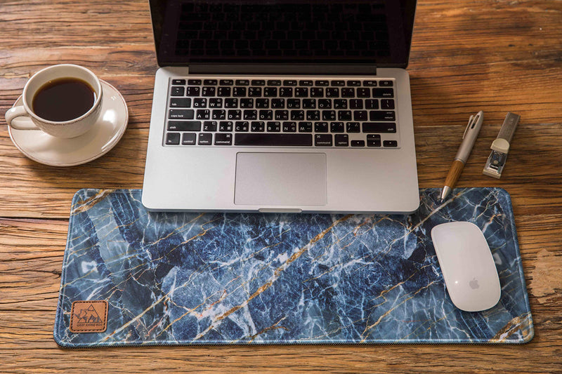 Gray Rhino Box Soft Extended Desk Waterproof Pad with Stitched Edge, Non-Slip Rubber Base, Premium Marble Textured Multi-Purpose Desk Pad for Laptop, Office & Home (Golden Dark Blue, M) Golden Dark Blue