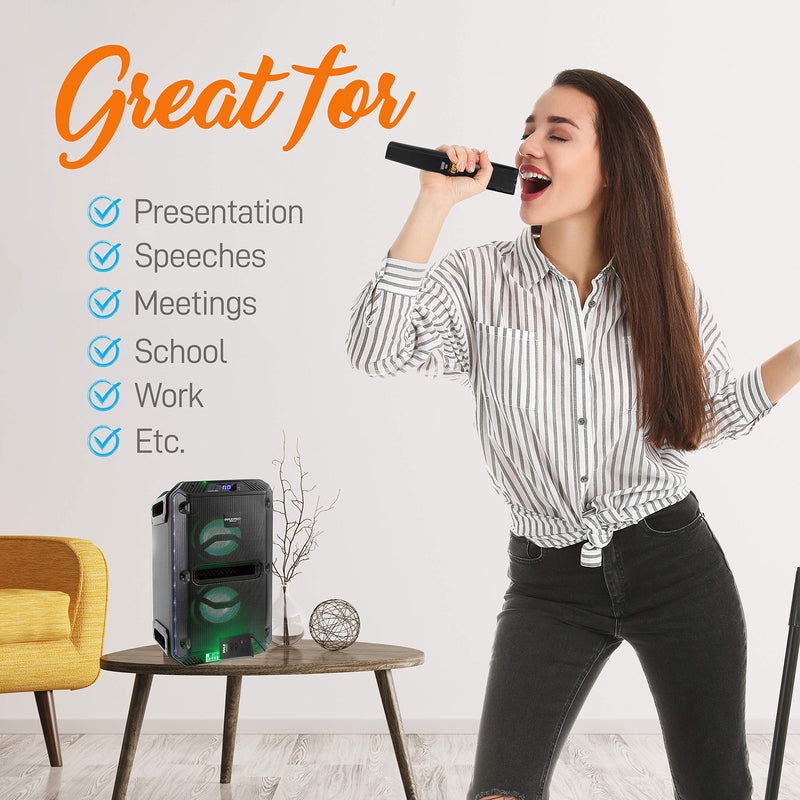 [AUSTRALIA] - Portable Dual Wireless Microphone System | Rechargeable Battery, Easy Carry Mic & Receiver Set - Included 2 Handheld Transmitter, 1 Receiver, ¼ Plug for PA Karaoke - Pyle PDWM2234 (Black) 