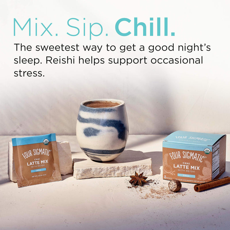 Four Sigmatic Chai Latte, Organic Instant Chai Latte with Turkey Tail, Reishi Mushrooms & Coconut Milk Powder, Support Gut & Digestion Health, Decaf + No Dairy, 10 Count