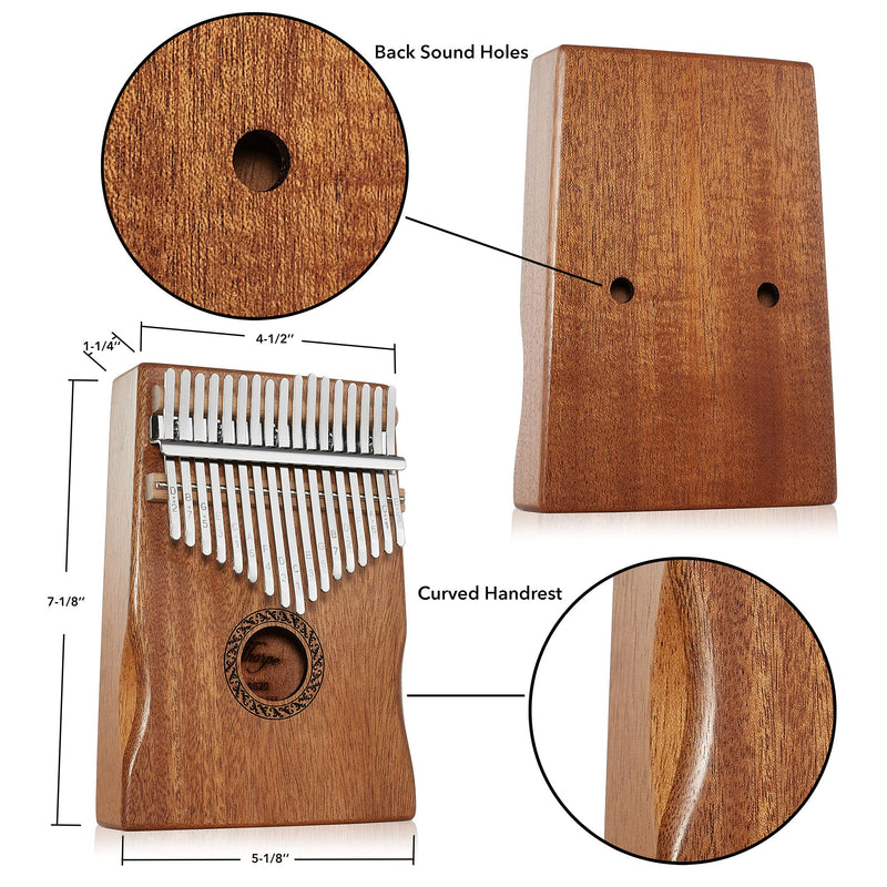 Ashthorpe 17 Keys Kalimba Thumb Piano in Natural Mahogany with Handrest - Includes EVA Case, Tuning Hammer & Accessories