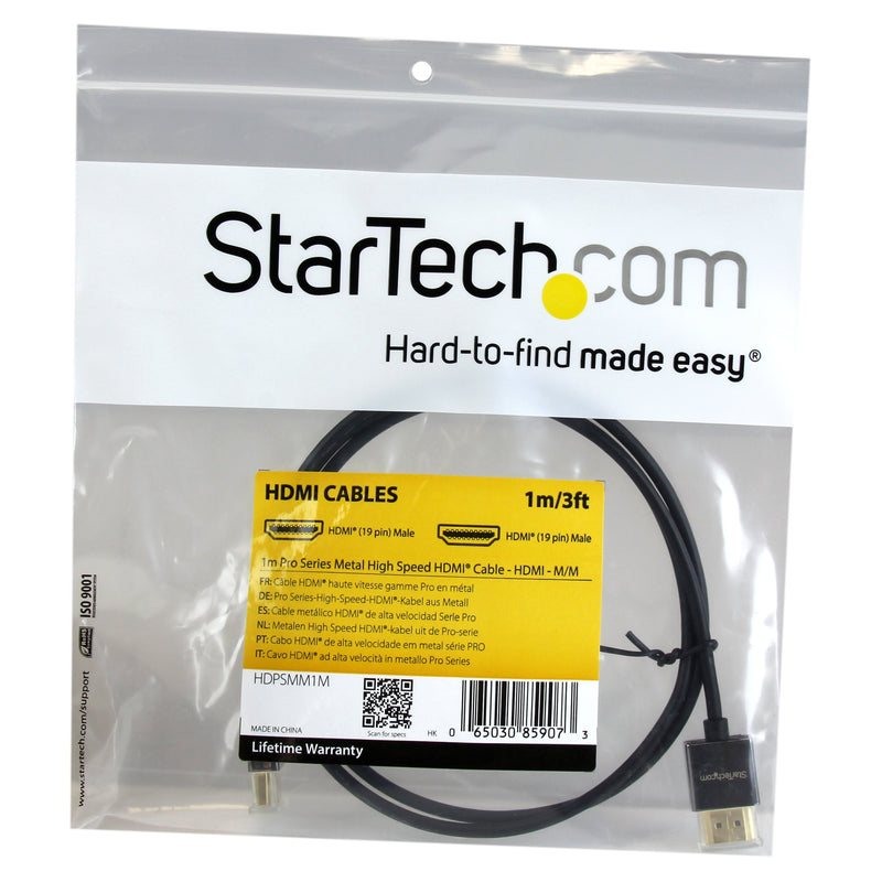 StarTech.com 1m Pro Series Metal High Speed HDMI Cable M/M - Ultra HD 4k x 2k HDMI Cable - Thin HDMI Cable - High End Metal HDMI Cable (HDPSMM1M) 3ft (1m) 3 ft / 1m