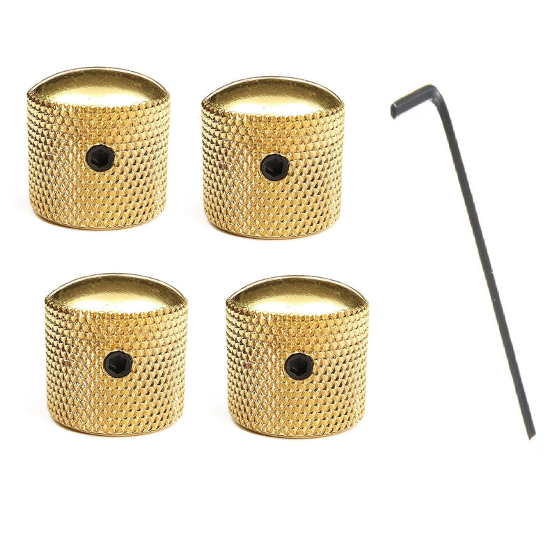 Pack of 4pcs Metric Metal Dome Guitar Volume Tone Speed Control Knobs with 2pcs Allen Keys Screws Set for Fender Strat Telecaster Gibson Les Paul Electric Guitar or Bass, Chrome (Gold) Gold