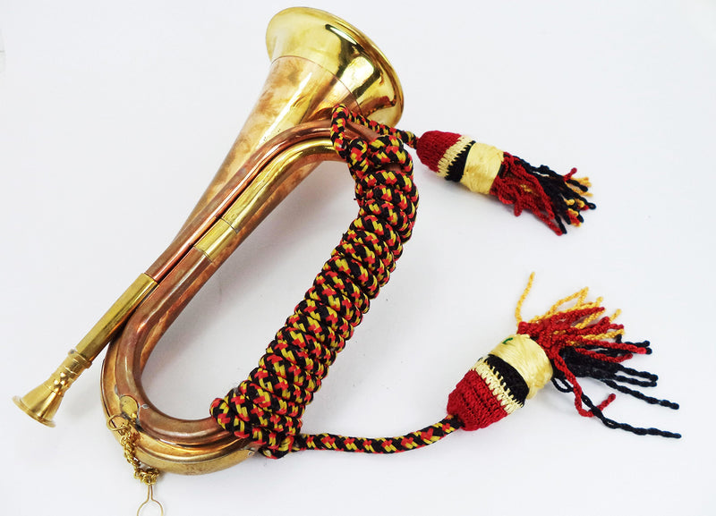 Boy Scout Brass and Copper Blowing Bugle Attack War Command Signal Horn 10.6" Inch with Beautiful Colourful Rope Binding