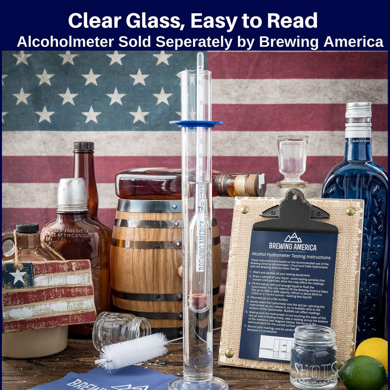 Glass Hydrometer Test Tube Jar & Cylinder Brush - Narrow Flask for Alcohol Testing Moonshine, Homebrew Beer, Home Wine Making Kits, Borosilicate Glass 3.3