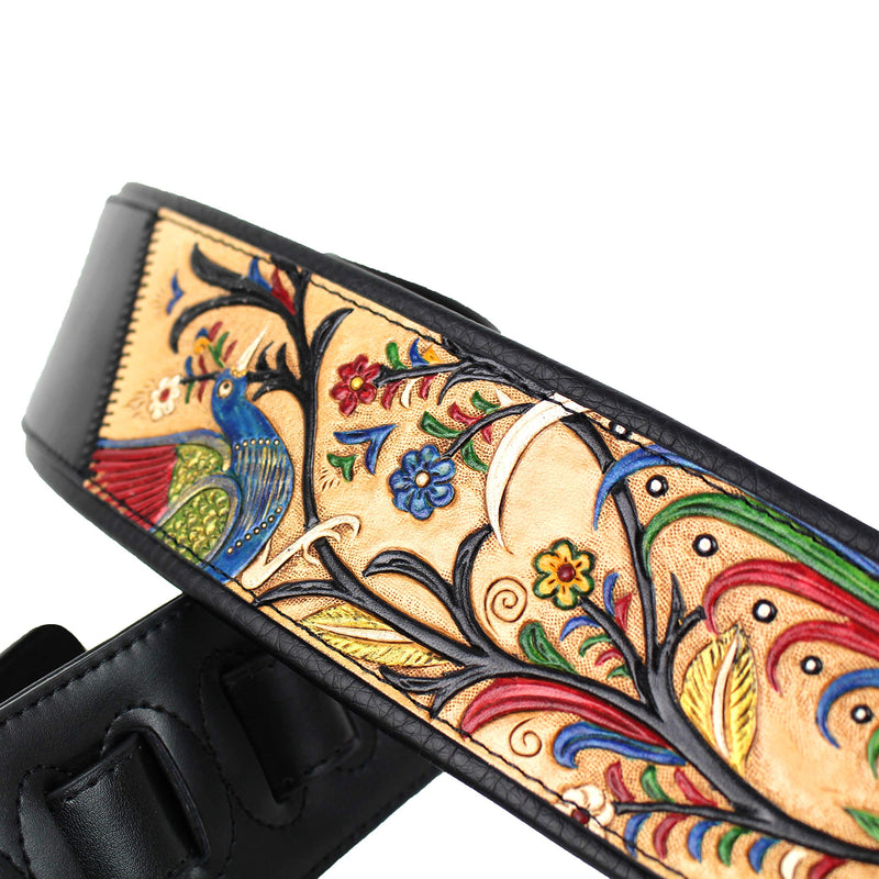 Walker And Williams KB-55-TN Traditional Mexican Peacock And Sparrow Design On Tan Carved Leather