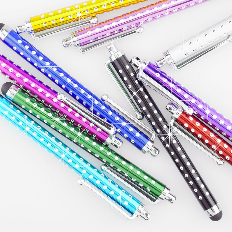Eco-Fused 10 Pack Bling Metal Stylus Pens - Universal - Compatible with All Capacitive Touchscreen Devices - for iPad, iPhone, Samsung Phones and Tablets, All Android Phones and Tablets and More