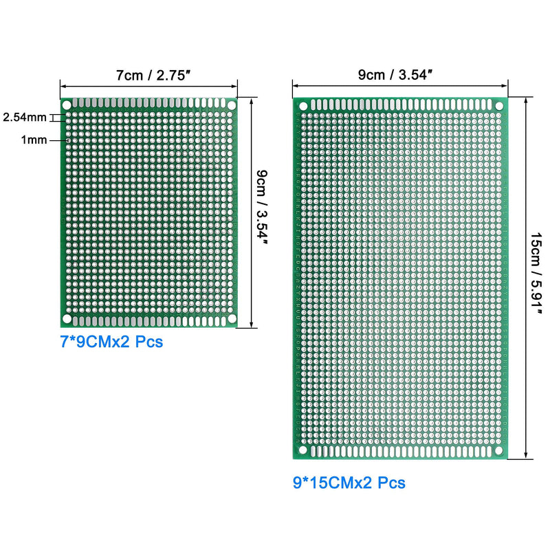 uxcell Double-Sided PCB Board Printed Circuit Boards Kit (2 Sizes - 7x9 9x15) Prototyping Board for DIY Soldering Electronic Projects Practice Test Circuit 4pcs
