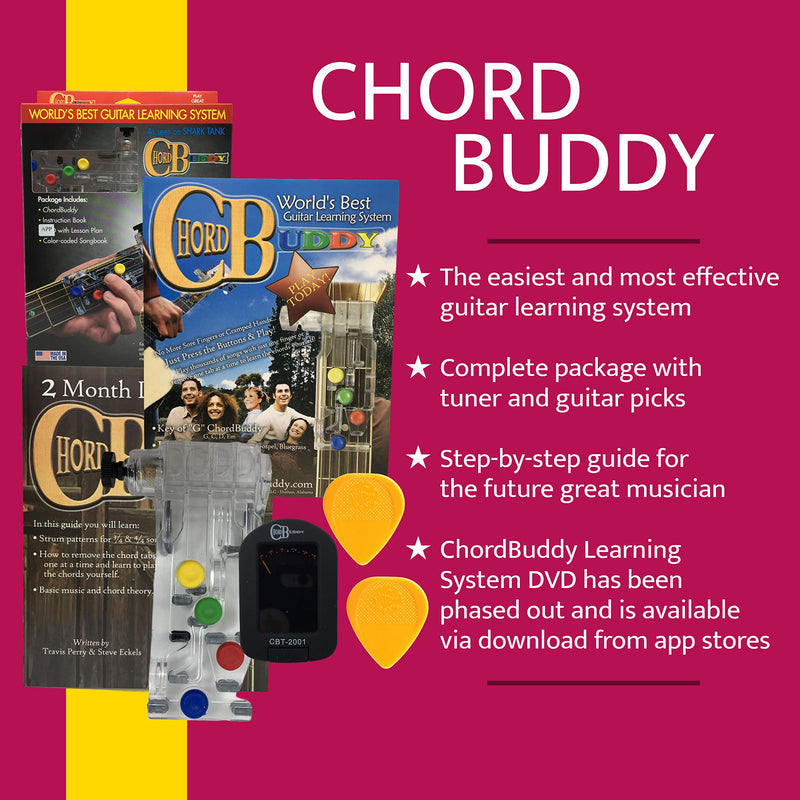 ChordBuddy Guitar Learning System, Clip-On Chromatic Tuner (Black) and Fred Kelly Delrin Flat Guitar Picks (2 Pieces) — Bundle of Guitar Accessories for Beginners - NO DVD, DOWNLOAD FROM APP STORES