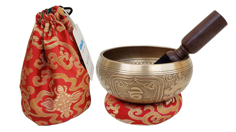 Khusi, Tibetan singing bowl, Beautifully hand-carve Buddhist mantra and symbol .Mindfulness healing sound