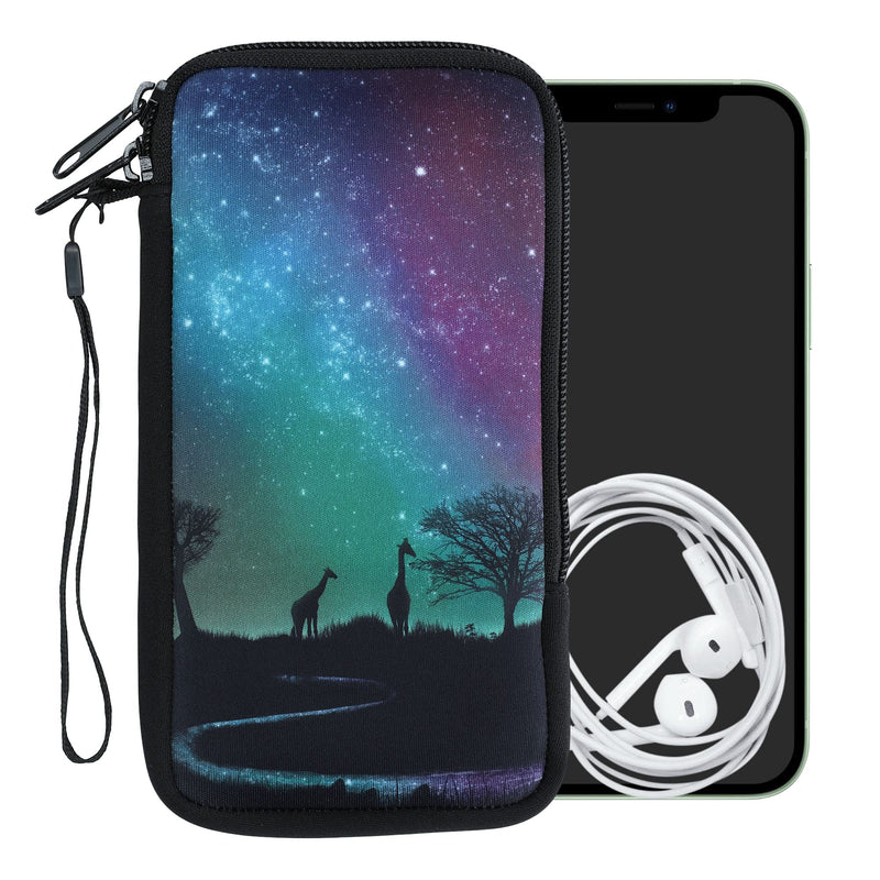 kwmobile Neoprene Sleeve for Smartphone Size XL - 6.7/6.8" - Shock Absorbing Pouch Case - Protective Phone Bag - Starry Giraffes Black/Dark Blue/Dark Pink Starry Giraffes 01-17-08