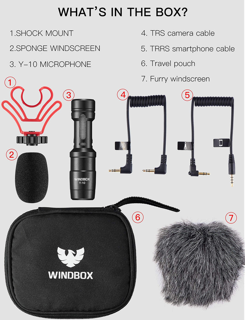 External Video Microphone for Camera with Noise Isolate Shock Mount, Windbox Compact On-Camera Mic and Accessories Compatible with Smartphone and DSLR Cameras, Vlogging TIKTOK Microphone