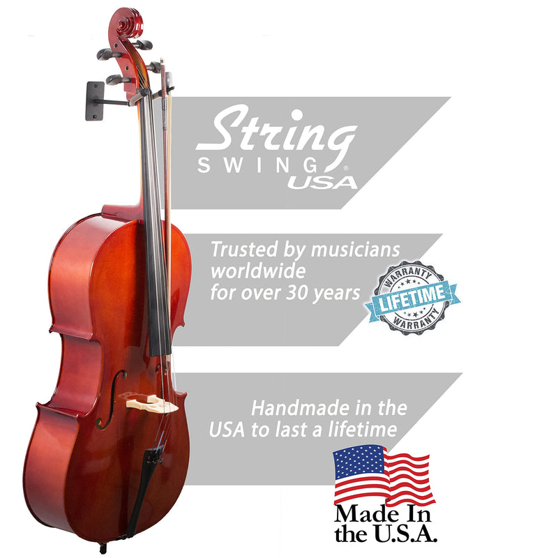 String Swing BCC03F4-FW-C Cello Hanger Wall Mount with Bow Holder Peg  Electric and Acoustic