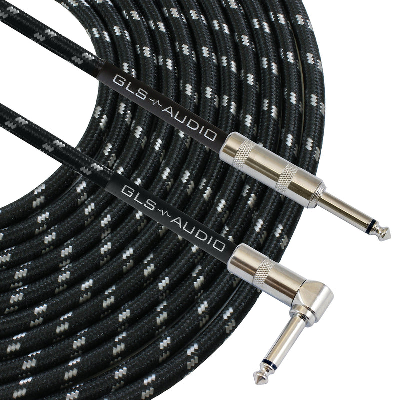 [AUSTRALIA] - GLS Audio 10 Foot Guitar Instrument Cable - Right Angle 1/4-Inch TS to Straight 1/4-Inch TS 10 FT Black Gray Tweed Cloth Jacket - 10 Feet Pro Cord 10' Phono 6.3mm - Single 