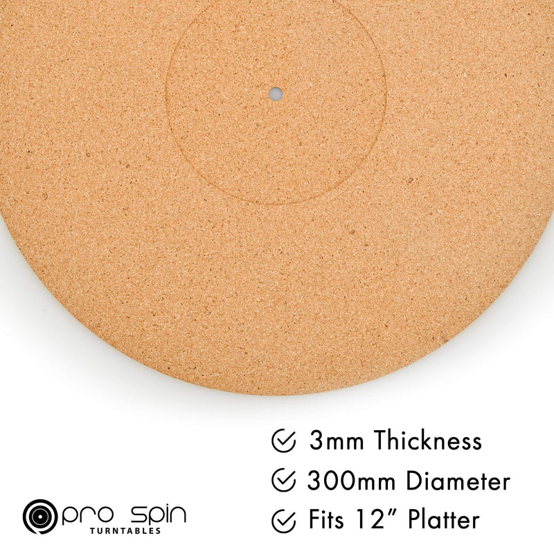 Cork Turntable Mat by PRO SPIN for Vinyl LP Record Players (3mm) High-Fidelity Audiophile Acoustic Sound Support | Help Reduce Noise Due to Static and Dust Cork