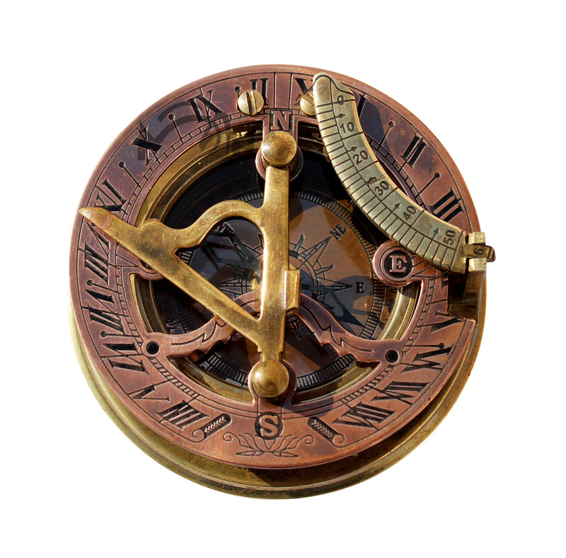 MAH Handmade Brass Sundial Compass Beautiful Gift Item with Leather Box. C-3058