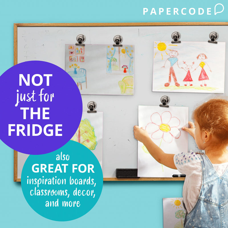 Papercode 12 Strong Scratch-Free Refrigerator Magnet Clips for Organizing & Decorating - Bonus Magnetic Notepad