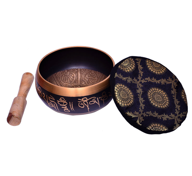 Handmade 5.5 Inches Bell Metal Tibetan Buddhist Singing Bowl Musical Instrument for Meditation with Stick and Cushion (10638)