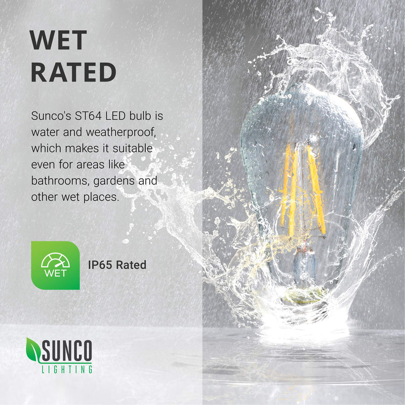 [AUSTRALIA] - Sunco Lighting 2 Pack ST64 LED Bulb, Dimmable, Waterproof, 8.5W=60W, 2700K Soft White, Vintage Edison Filament Bulb, 800 LM, E26 Base, Restaurant or String Lights - UL 