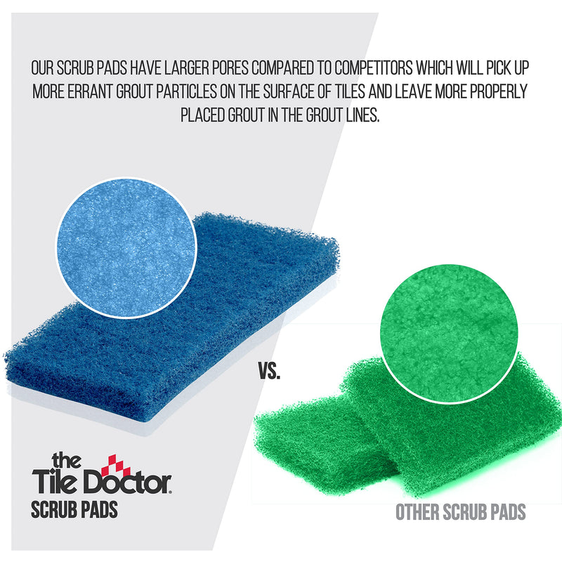 Blue 12 Pack The Scrub Dr. by The Tile Doctor Medium Duty XL Scouring Pad Large Multipurpose Scrubbing Pads and Sponges. Clean Kitchens, Bathrooms, Counters and Floors to Erase Grime and Surfaces Pack of 12
