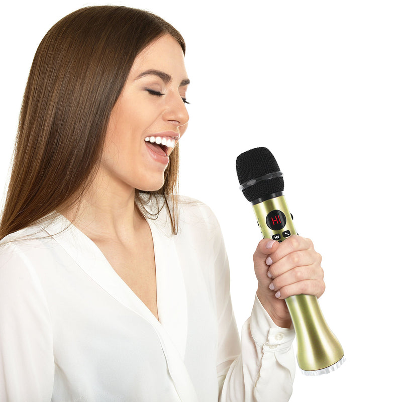 Bluetooth Karaoke Microphone: Wireless Handheld Machine for Kids with Speaker Player System. Best Portable Multipurpose Professional Vocal Mixer Mic to Sing Songs and Play Music. for Apple & Android gold