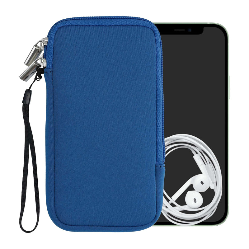 kwmobile Neoprene Phone Pouch Size XL - 6.7/6.8" - Universal Cell Sleeve Mobile Bag with Zipper, Wrist Strap - Blue XL - 6,7/6,8"