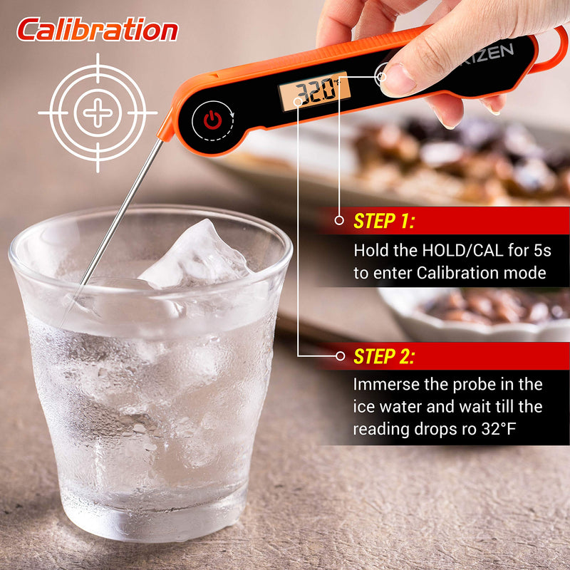 Kizen Digital Meat Thermometers for Cooking - Waterproof Instant Read Food Thermometer for Meat, Deep Frying, Baking, Outdoor Cooking, Grilling, & BBQ (Orange/Black)