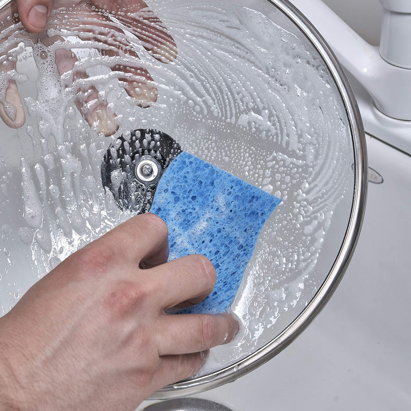 [AUSTRALIA] - Superio Non-Scratch Cellulose Sponge Scrub (12-Pack) Heavy Duty Kitchen Sponges Scrubbers with Scouring Pad (Blue) Blue 