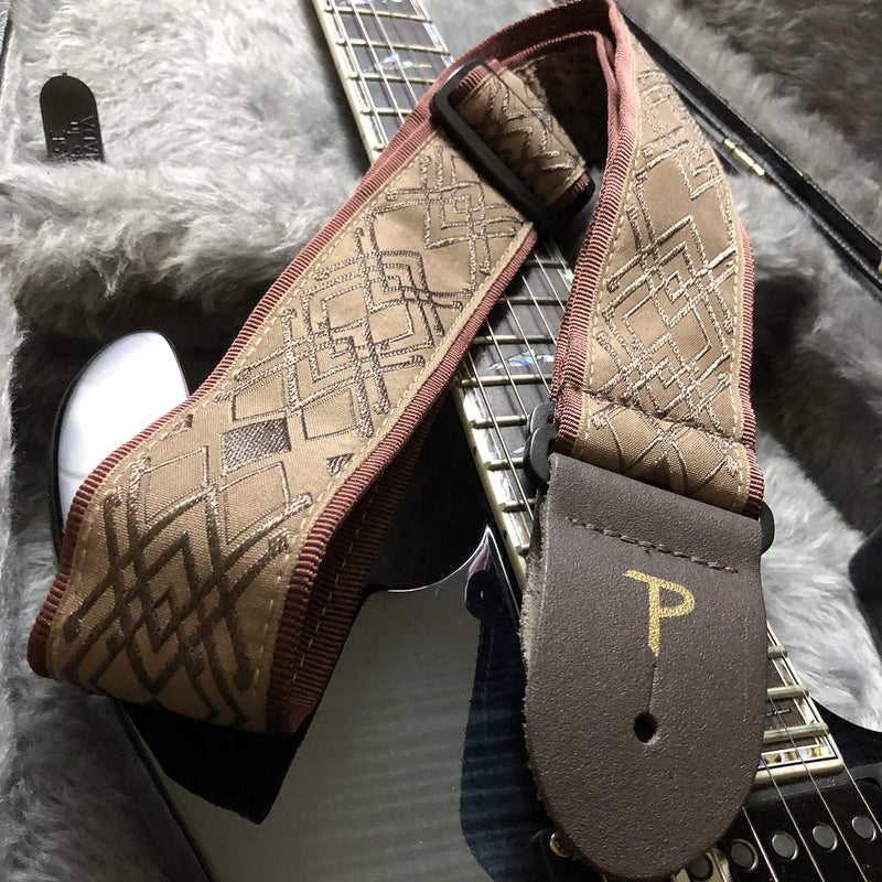 Perri's Leathers Ltd. - Guitar Strap - Nylon - Jacquard - Brown - Diamond - Adjustable - For Acoustic/Bass/Electric Guitars - Made in Canada (TWS-6544)