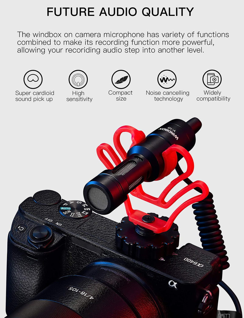 External Video Microphone for Camera with Noise Isolate Shock Mount, Windbox Compact On-Camera Mic and Accessories Compatible with Smartphone and DSLR Cameras, Vlogging TIKTOK Microphone