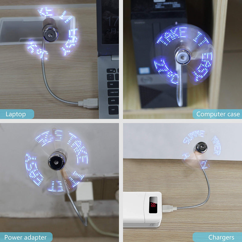 GELRHONR USB LED Fan with Temperature,USB Cooling Flashing Fan with Temperature English Words and Blue Ray Display,Adjustable Flexible Gooseneck for PC，Laptop，Office, Home & Travel -Silver