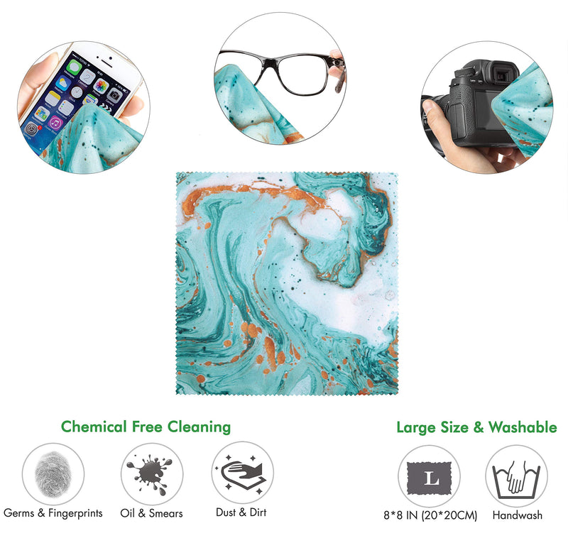Teal Marble Glitter Round Mouse Pad. Colorful Cute Design with Non Slip Base. Matching Microfiber Cleaning Cloth for Eye Glasses & Electronics. Cool Mouse Pad for Laptop & Travel Teal Marble Glitter