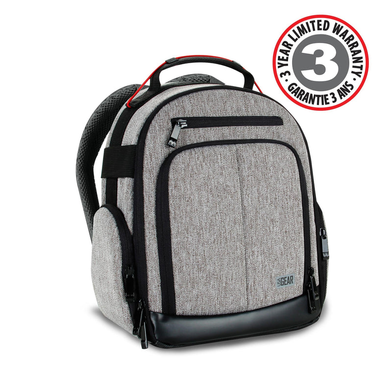 USA GEAR Portable Camera Backpack for DSLR (Gray) with Customizable Accessory Dividers, Weather Resistant Bottom and Comfortable Back Support - Compatible with Canon, Nikon and More Grey and Black