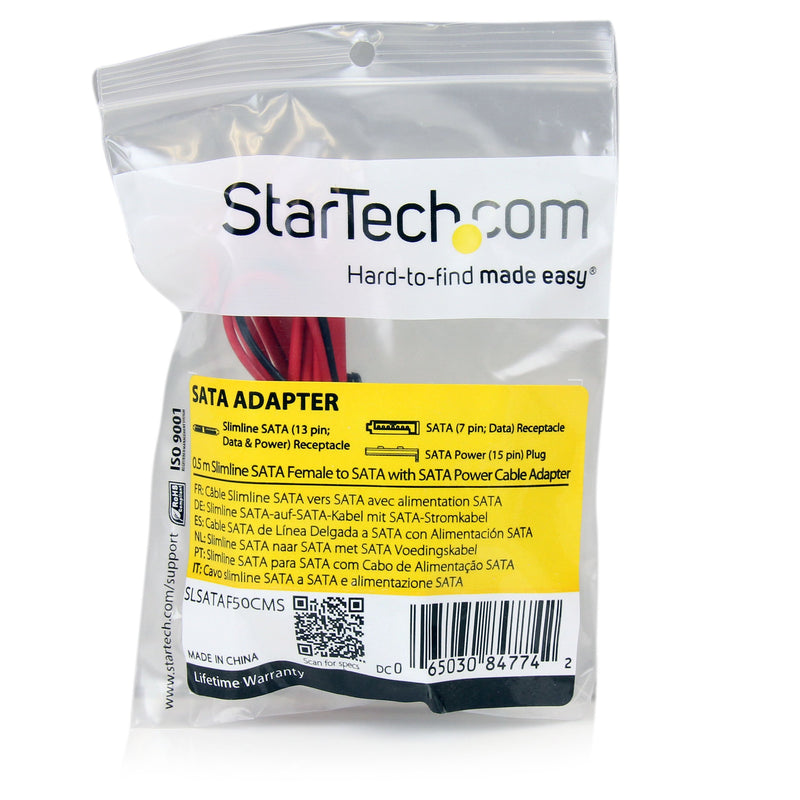StarTech.com 0.5m Slimline SATA Female to SATA with SATA Power Cable Adapter (SLSATAF50CMS)