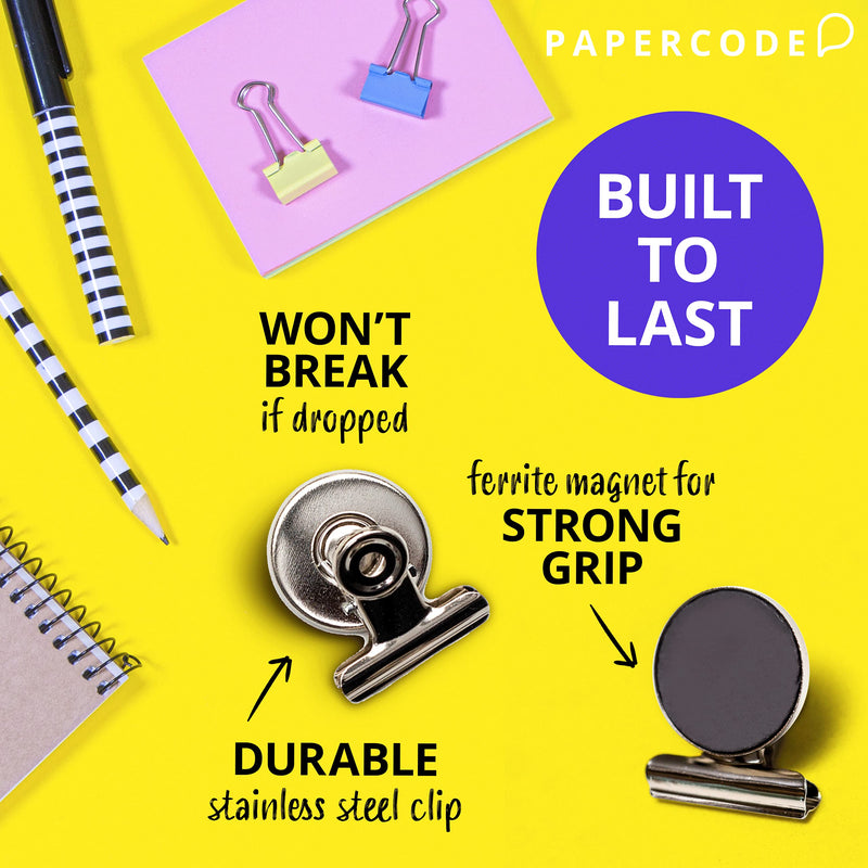 Papercode 12 Strong Scratch-Free Refrigerator Magnet Clips for Organizing & Decorating - Bonus Magnetic Notepad